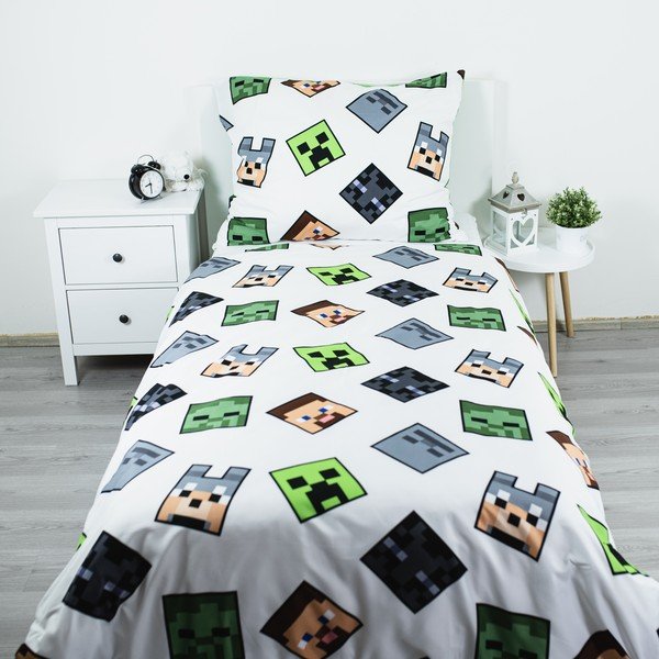Lenjerie de pat pentru copii verde din microfibră pentru pat de o persoană 140x200 cm Minecraft Block Stack – Jerry Fabrics-image-2