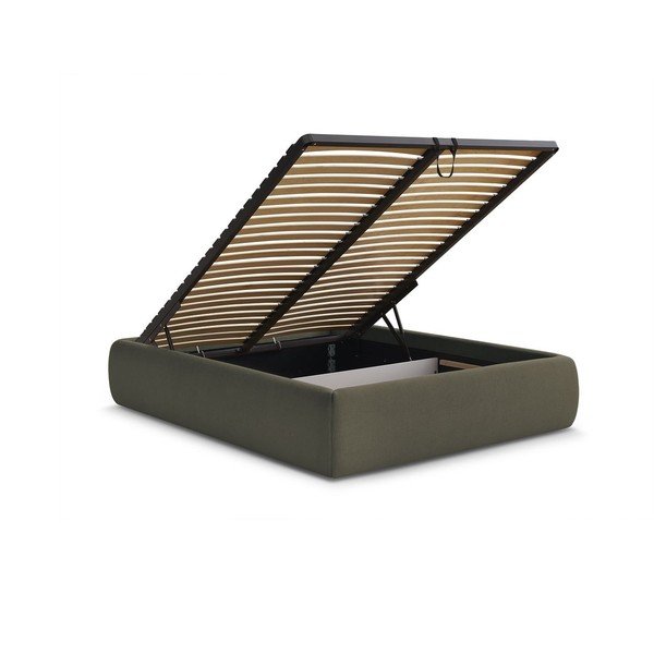 Pat matrimonial verde închis tapițat cu spațiu de depozitare/fără tăblie cu somieră 180x200 cm Inera – Bobochic Paris-image-3