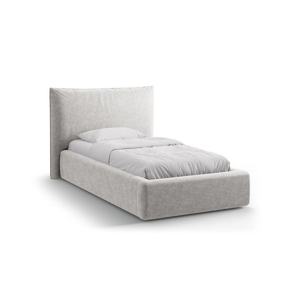 Pat gri deschis tapițat cu spațiu de depozitare cu somieră 90x200 cm Kaelle – Micadoni 