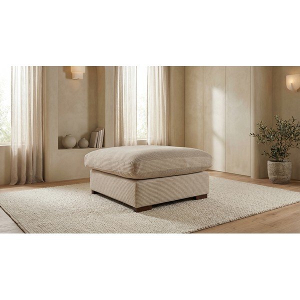 Taburet bej cu tapițerie din catifea reiată Comfy – Scandic-image-1