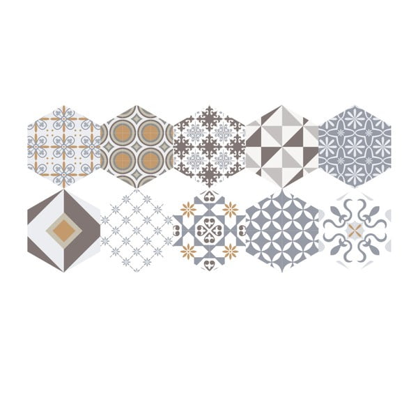 Set 10 autocolante de podea Ambiance Hexagons Juliana, 40 x 90 cm