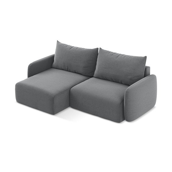 Colțar gri extensibil/cu spațiu de depozitare cu tapițerie din catifea (cu colț pe partea stângă/cu șezlong) Kalena – Makamii-image-3