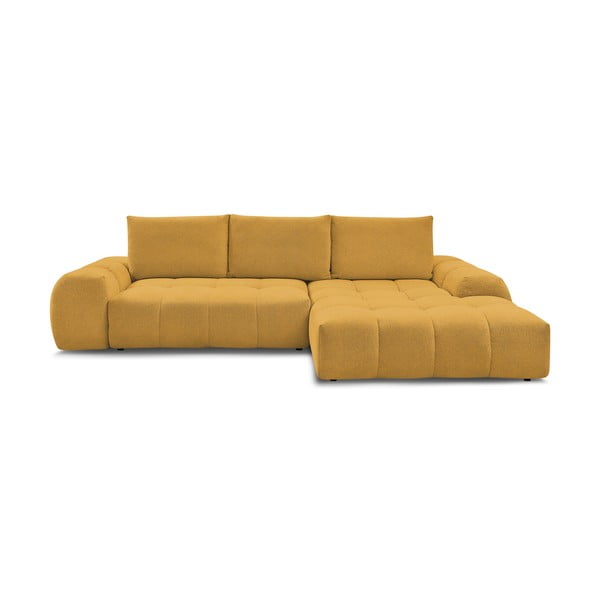 Colțar galben muștar extensibil/cu spațiu de depozitare cu tapițerie din chenille (cu colț pe partea dreaptă/cu șezlong) Everest – Bobochic Paris