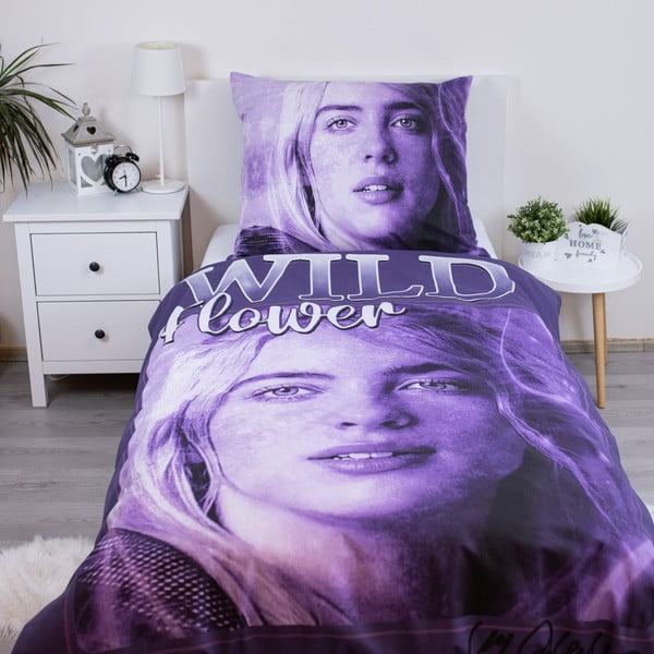 Lenjerie de pat pentru copii mov din bumbac pentru pat de o persoană 200x140 cm Billie Eilish – Jerry Fabrics-image-1
