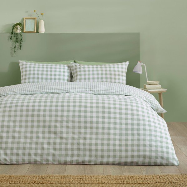 Lenjerie de pat verde pentru pat dublu/extinsă cu 3 piese 230x220 cm Bamford Gingham Check – Catherine Lansfield-image-2