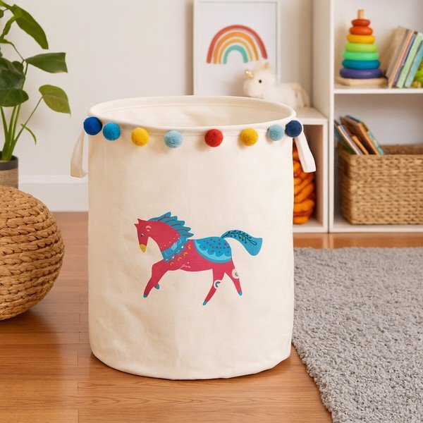 Coș de jucării pentru copii alb din material textil ø 38x48 cm Mimo Eclectic Horse – Premier Housewares-image-1