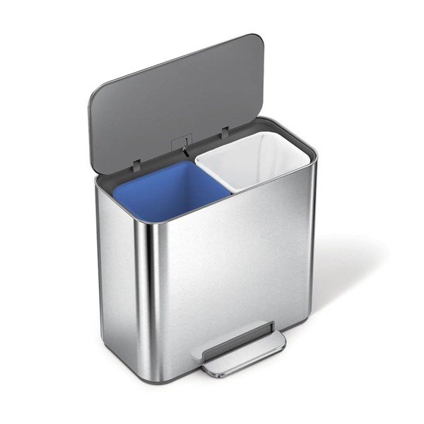 Coș de gunoi argintiu mat pentru reciclare/cu pedală din oțel inoxidabil 15 l Dual Mini – simplehuman-image-4