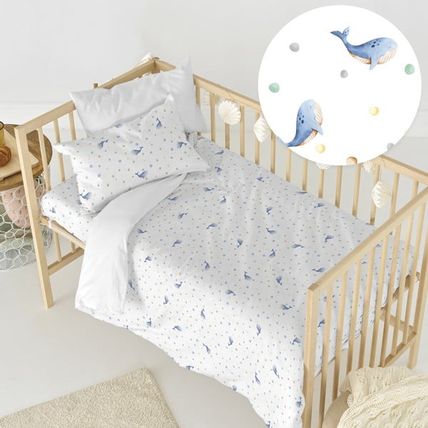 Lenjerie de pat pentru copii din bumbac pentru pătuț 100x120 cm Baby whale – Happy Friday