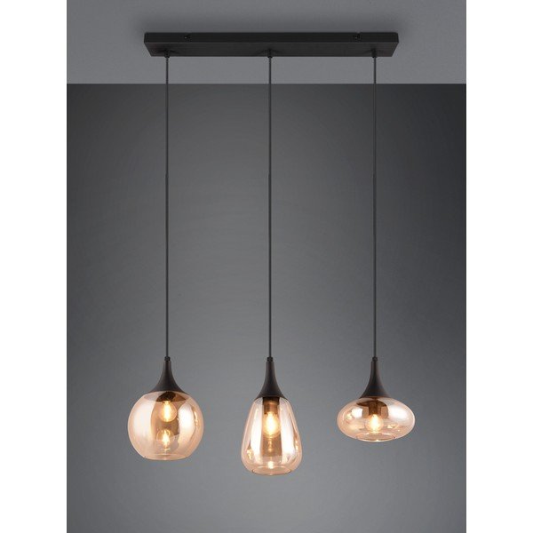 Lustră neagră/portocalie cu abajur din sticlă Lumina – Trio-image-1