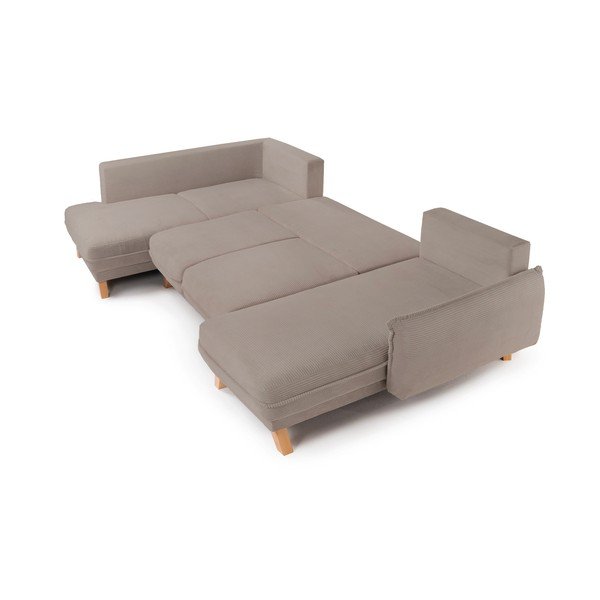 Colțar taupe extensibil/cu spațiu de depozitare cu tapițerie din catifea reiată  (cu colț pe partea stângă/în formă de "U") Tori – Bonami Selection-image-2
