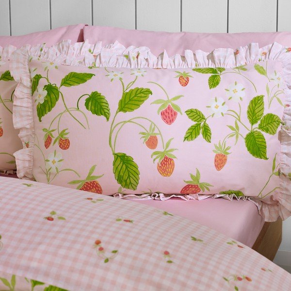 Lenjerie de pat roz pentru pat dublu cu 3 piese 200x200 cm Strawberry Frills – Catherine Lansfield-image-1