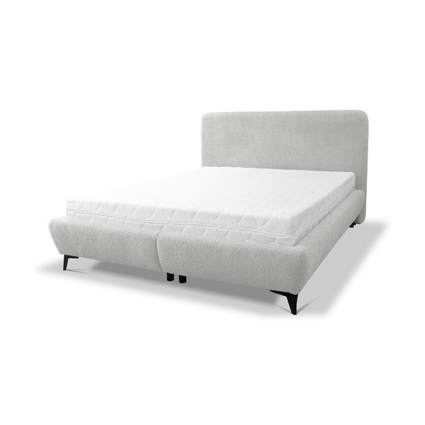 Pat matrimonial gri deschis tapițat cu spațiu de depozitare cu somieră 160x200 cm Makapu – Makamii-image-3