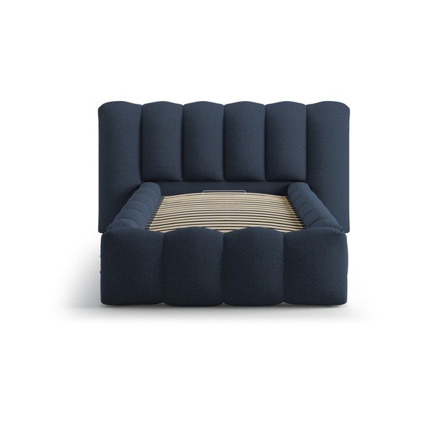 Pat albastru tapițat cu spațiu de depozitare cu somieră 90x200 cm Lupine – Micadoni -image-3