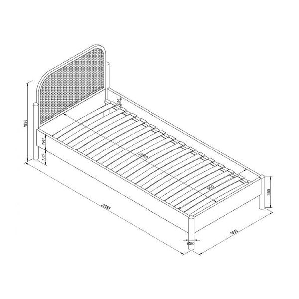 Pat în culoare naturală din lemn de stejar cu somieră 90x200 cm Olive Rotan – Vipack-image-3