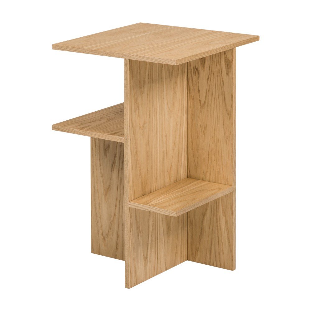 Noptieră în culoare naturală cu rafturi cu aspect de lemn de stejar Atik – noo.ma