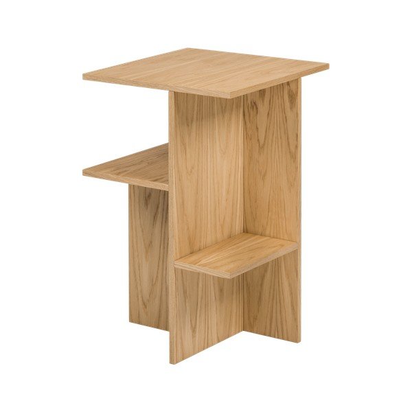 Noptieră în culoare naturală cu rafturi cu aspect de lemn de stejar Atik – noo.ma