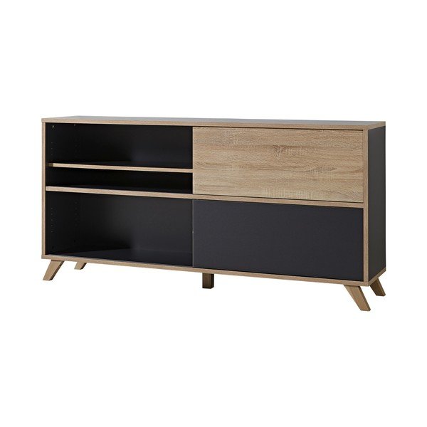 Comodă cu uși glisante cu aspect de lemn de stejar Germania Calvi, negru