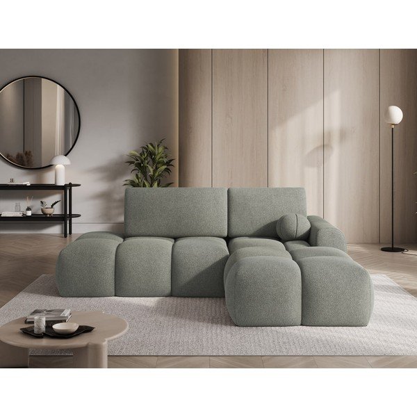 Colțar verde extensibil/cu spațiu de depozitare cu tapițerie din țesătură bouclé (cu colț pe partea dreaptă/cu șezlong) Vittario – ELTAP-image-1