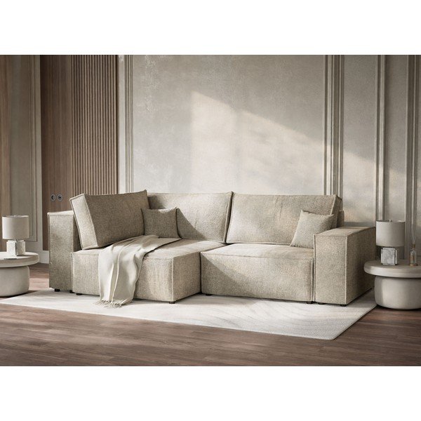 Colțar bej extensibil/cu spațiu de depozitare cu tapițerie din chenille (cu colț pe partea stângă/în formă de ”L”) Tonga – Maison de Rêve-image-4