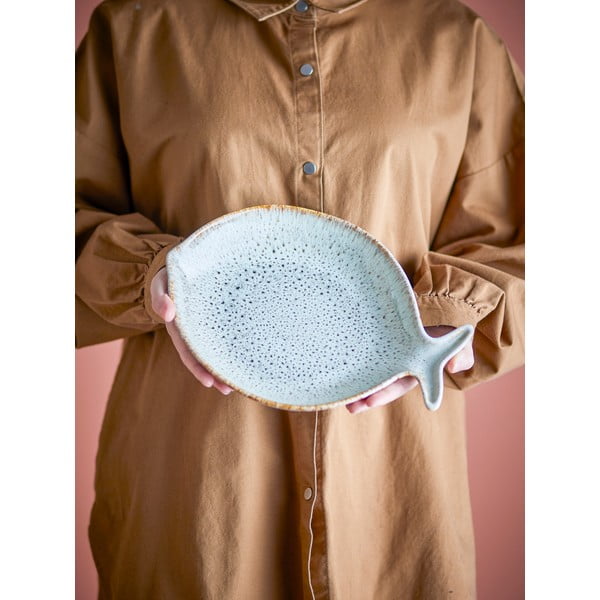 Farfurie albastră/bej pentru servire din gresie Fleur – Bloomingville-image-1