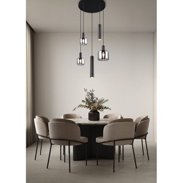 Lustră neagră cu abajur din metal/cu abajur din sticlă ø 40 cm Mataro – Trio-image-1