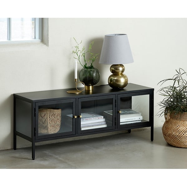Masă TV neagră din metal 132x52 cm Carmel – Unique Furniture-image-1