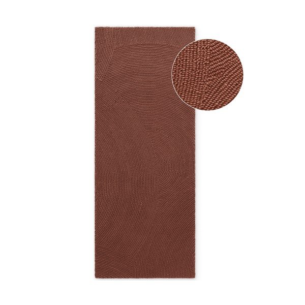 Covor tip traversă cărămiziu țesut manual din lână 80x200 cm Calmio – Hanse Home