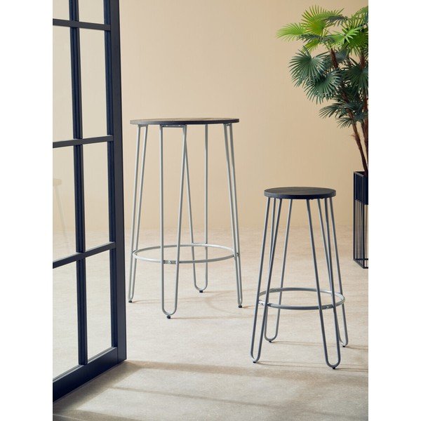 Scaun de bar gri/în culoare naturală închisă din lemn de ulm (înălțime șezut 75 cm) District – Premier Housewares-image-1