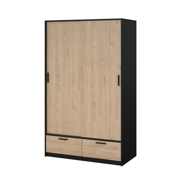 Șifonier negru/cu  aspect de lemn de stejar cu ușă glisantă 121x200 cm Line – Tvilum