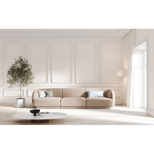Canapea bej cu tapițerie din catifea 259 cm Miley  – Micadoni Home-image-4