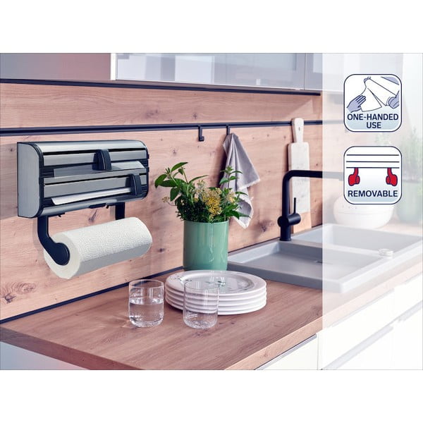 Dispenser pentru prosoape de bucătărie din hârtie și folie de aluminiu argintiu de montat pe perete din metal Parat Royal – LEIFHEIT-image-4