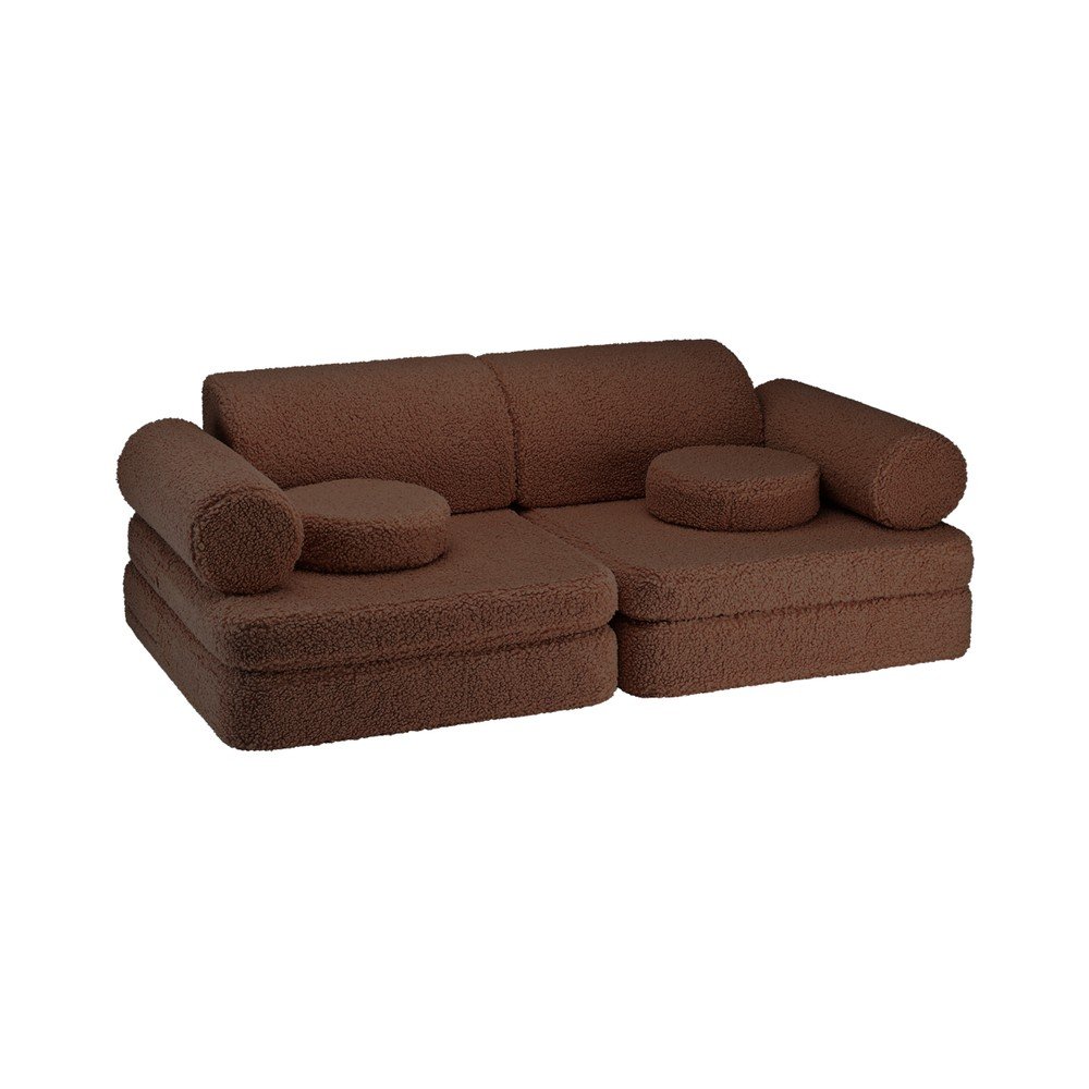 Pernă de joacă pentru copii maro închis cu tapițerie din țesătură bouclé Warm Hazel – Wigiwama