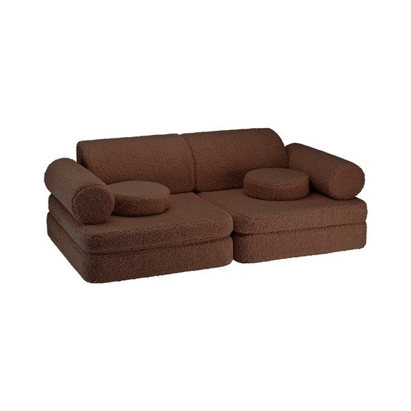 Pernă de joacă pentru copii maro închis cu tapițerie din țesătură bouclé Warm Hazel – Wigiwama