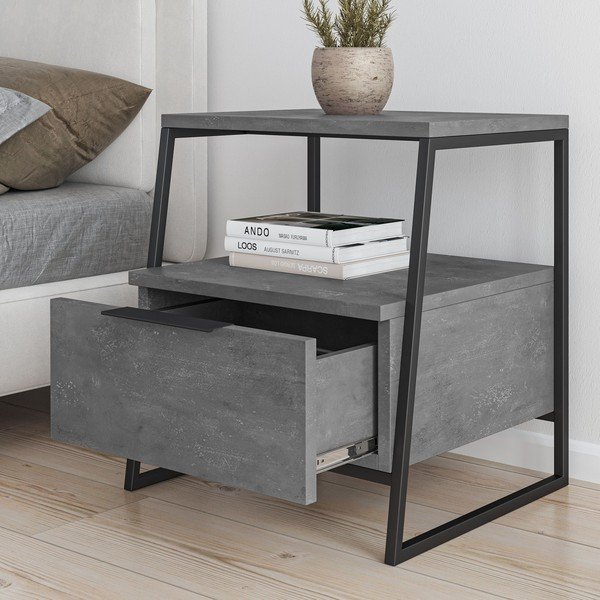 Noptieră gri cu rafturi Pal – Kalune Design-image-3