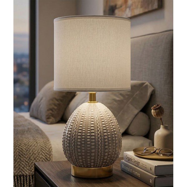 Veioză gri deschis din ceramică cu abajur textil (înălțime 30,5 cm) Flavi – Mauro Ferretti-image-1