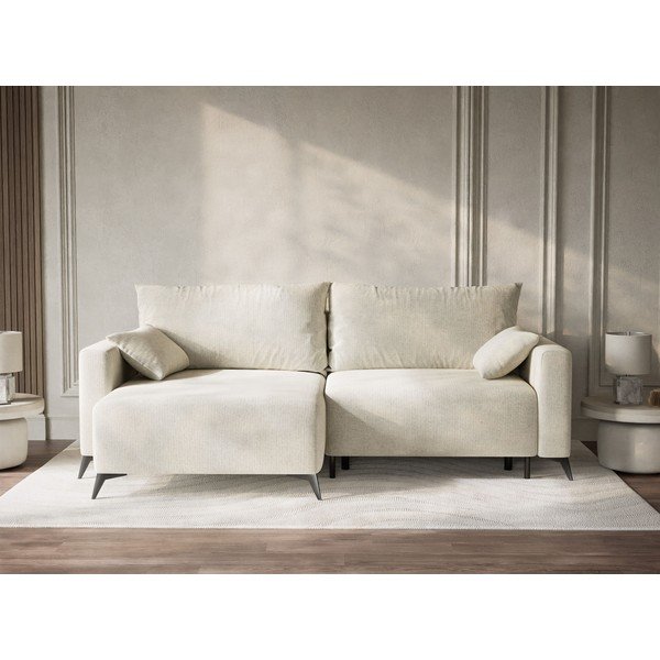 Colțar crem extensibil/cu spațiu de depozitare cu tapițerie din chenille (cu colț pe partea stângă/cu șezlong) Leon – Maison de Rêve-image-1