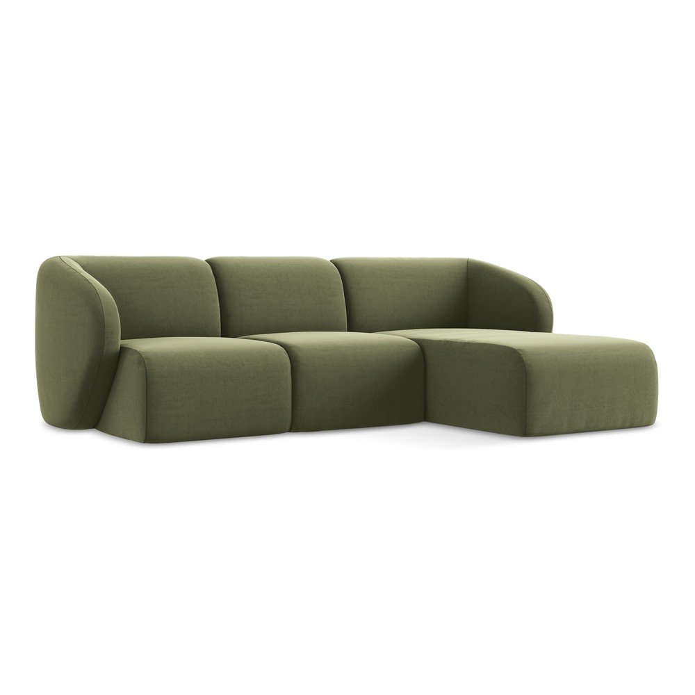 Colțar verde cu tapițerie din catifea (cu colț pe partea dreaptă/cu șezlong) Lani – Makamii