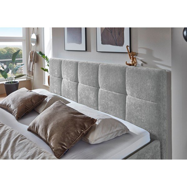 Pat matrimonial gri tapițat cu spațiu de depozitare cu somieră 180x200 cm Nova – Meise Möbel-image-3