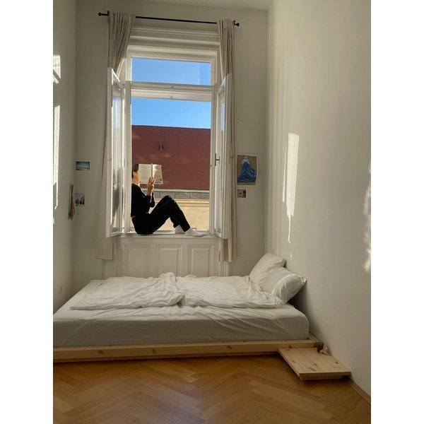 Pat în culoare naturală din lemn de pin fără tăblie cu somieră 90x200 cm Dock – Karup-image-4