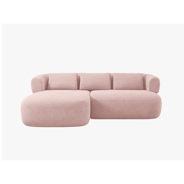 Colțar roz deschis cu tapițerie din țesătură bouclé (cu colț pe partea stângă/cu șezlong) Jenny – Micadoni -image-1
