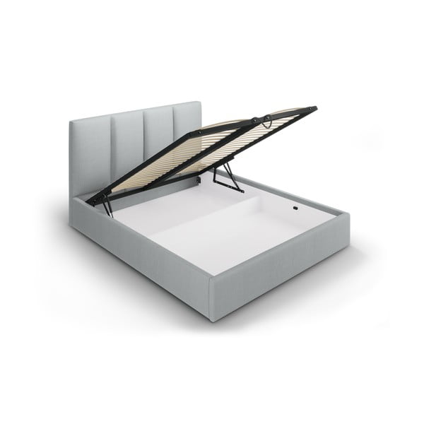 Pat matrimonial 180x200 cm gri tapițat cu spațiu de depozitare cu somieră Juniper – Mazzini Beds-image-3