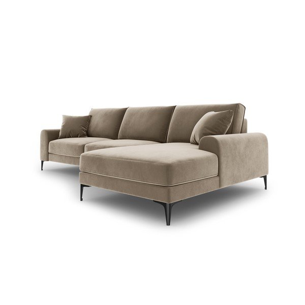 Colțar din catifea cu șezlong dreapta Mazzini Sofas Madara, bej-image-4