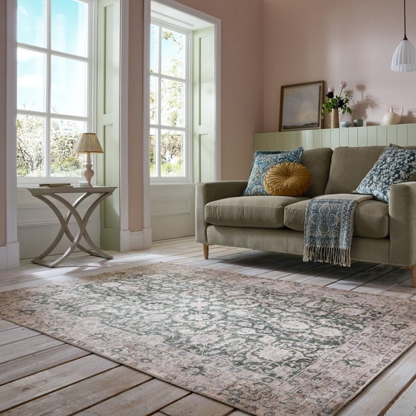 Covor verde lavabil 115x170 cm Beau Floral – Flair Rugs-image-1
