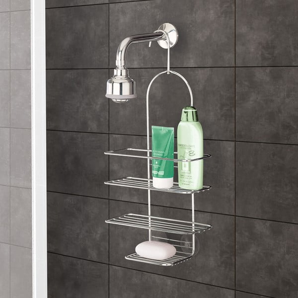 Raft pentru baie argintiu lucios de agățat din oțel Luxy – Metaltex-image-1