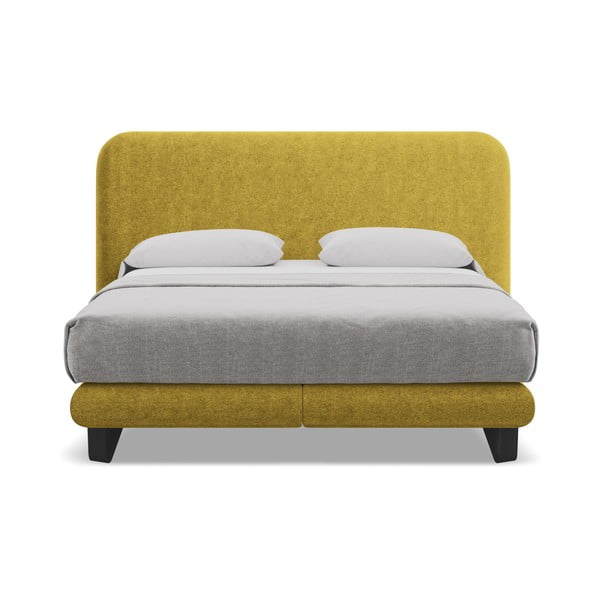 Pat boxspring galben muștar 160x200 cm Ilima – Makamii-image-2