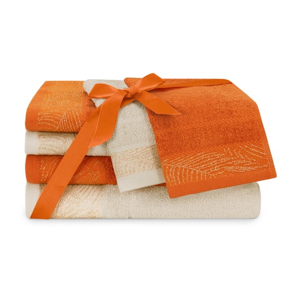 Prosoape de baie portocalii/bej 6 buc. din bumbac din frotir Bellis – Restilo-image-2