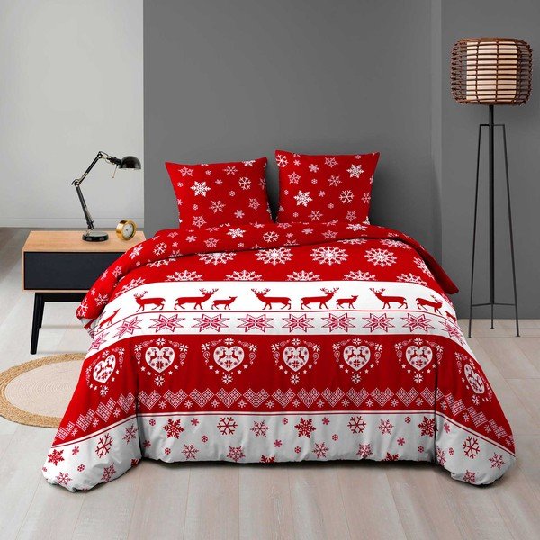 Lenjerie de pat roșie din microflanel pentru pat dublu/extinsă 240x220 cm Floconette – douceur d'intérieur-image-1