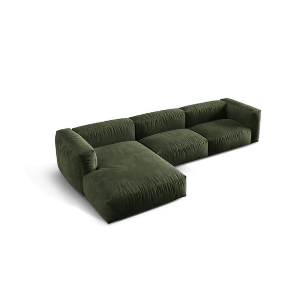 Colțar modular verde cu tapițerie din catifea (cu colț pe partea stângă/cu șezlong) Martina – Micadoni -image-1