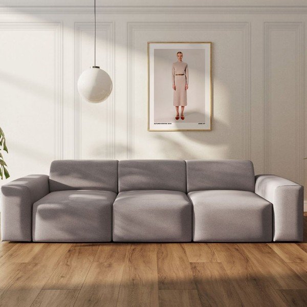 Canapea gri cu tapițerie din catifea 285 cm Villet – Rodier-image-1