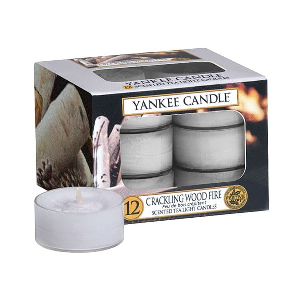 Set 12 lumânări parfumate Yankee Candle Crackling Wood Fire, timp de ardere 4 h